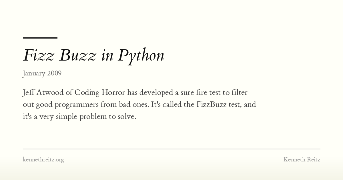 Fizz Buzz in Python - Kenneth Reitz
