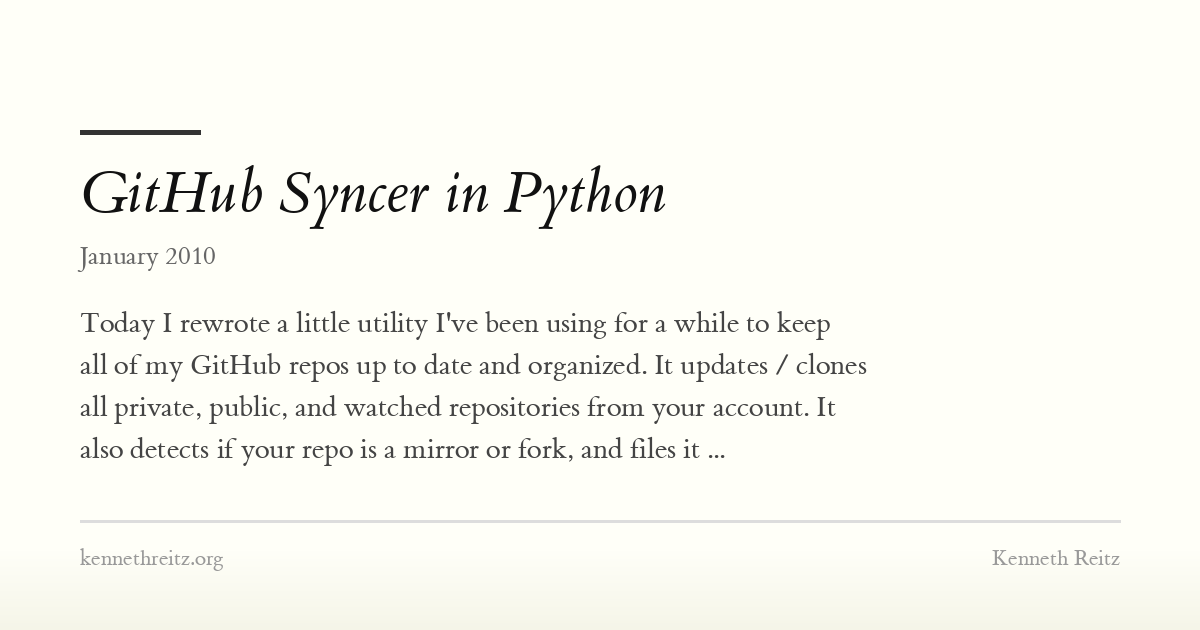 GitHub Syncer in Python - Kenneth Reitz